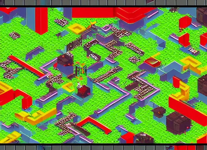 Image similar to isometric Shoot ’em up shmup, Twin-stick shooter, shmup, Run and gun, pixel graphics, pixel art, retro tube