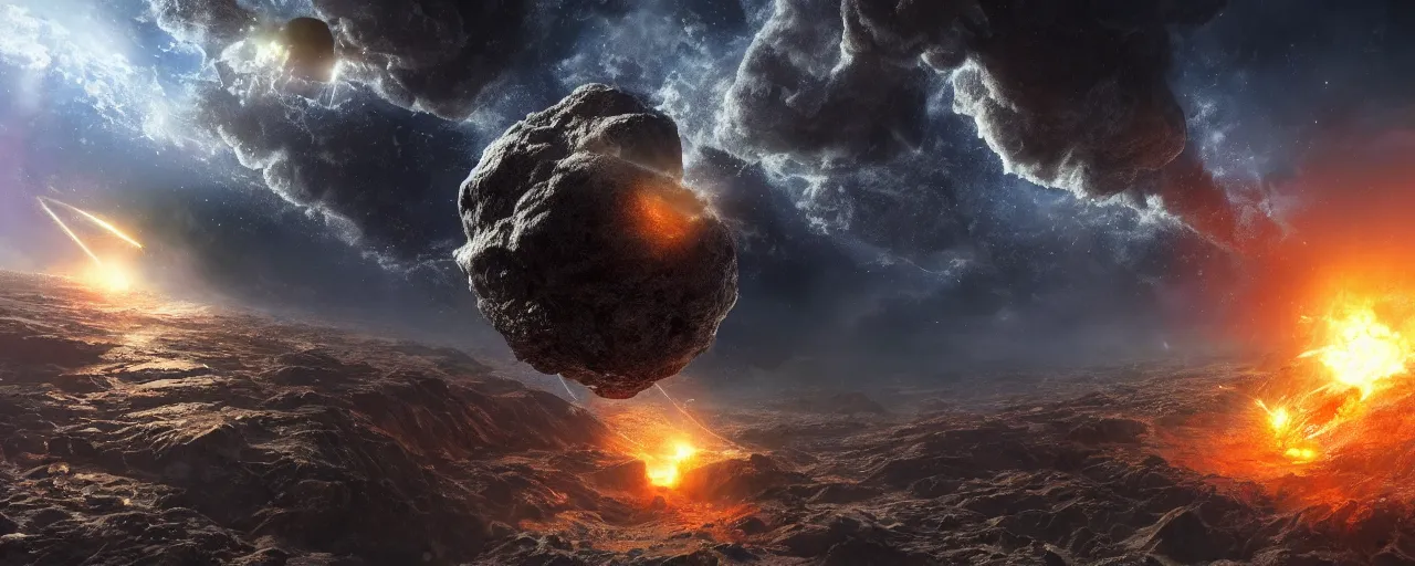 Image similar to a large alien meteor hits the center of the earth, large scale, breathtaking, mixed media, digital art, trending on artstation, 8k, epic composition, highly detailed, AAA graphics