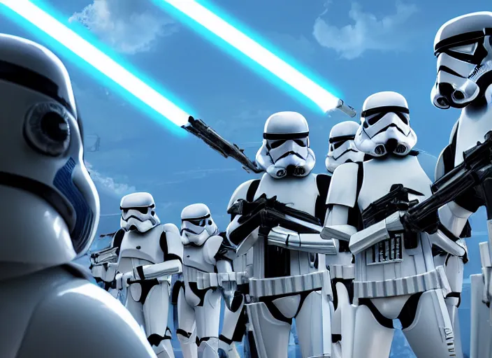 Prompt: star wars battle scene, stormtroopers vs muppets, anime scenery by Makoto Shinkai, digital art, 4k