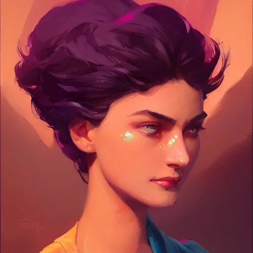 Image similar to portrait of a beautiful short haired woman, maya ali mage, gloomhaven, dynamic lighting, gaudy colors, octane render aesthetic, matte painting concept art, official fanart behance hd artstation by jesper ejsing, by rhads and makoto shinkai and lois van baarle and ilya kuvshinov and rossdraws