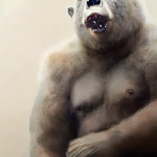 Prompt: Manbearpig is half man half bear half pig I'm super cereal beautiful stunning portrait by ruan jia