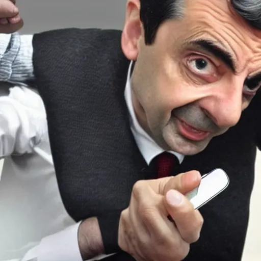 Prompt: MR BEAN BREAKING A PHONE