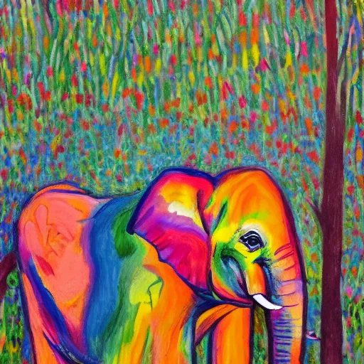 Image similar to colorful elephant in an outstretched forest