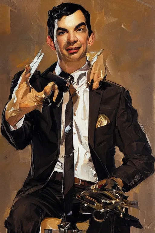 Prompt: nathan fielder, painting by jc leyendecker!! phil hale!, angular, brush strokes, painterly, vintage, crisp