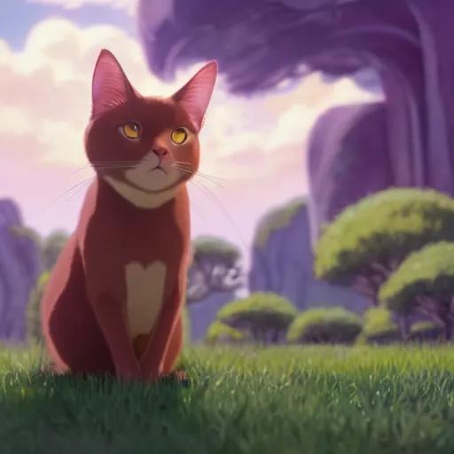 Image similar to a wholesome animation key shot of a burmese cat, studio ghibli, pixar and disney animation, sharp, rendered in unreal engine 5, anime key art by greg rutkowski, bloom, dramatic lighting