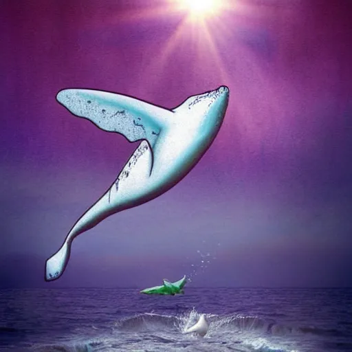 Image similar to photomanipulation of a whale that has tiny fairy wings, fully detailed, inspired by fairy tooth's wings