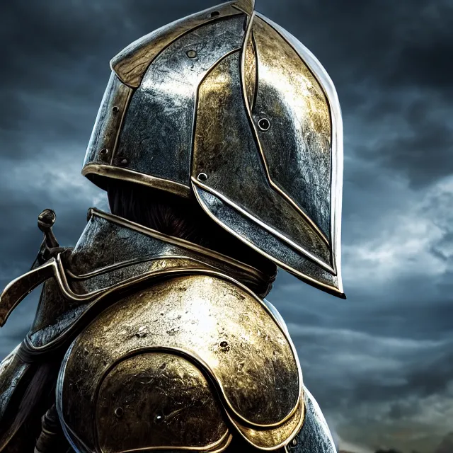 Image similar to knight, fantasy, reflect, highly detailed, 4 k, hdr, smooth, sharp focus, high resolution, award - winning photo, photorealistic