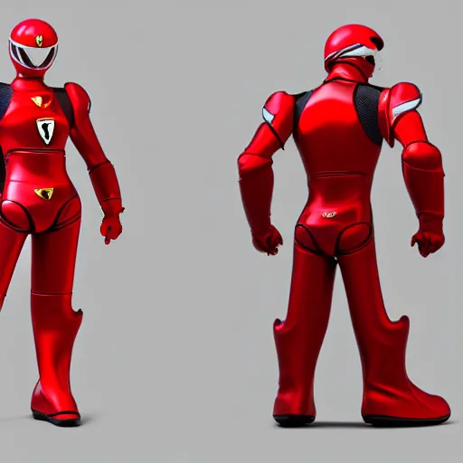 Prompt: Tokusatsu character based on Ferrari, red mechanical skinny body, chest plate with Ferrari logo, stylized motorcycle helmet, unreal engine, 3D model