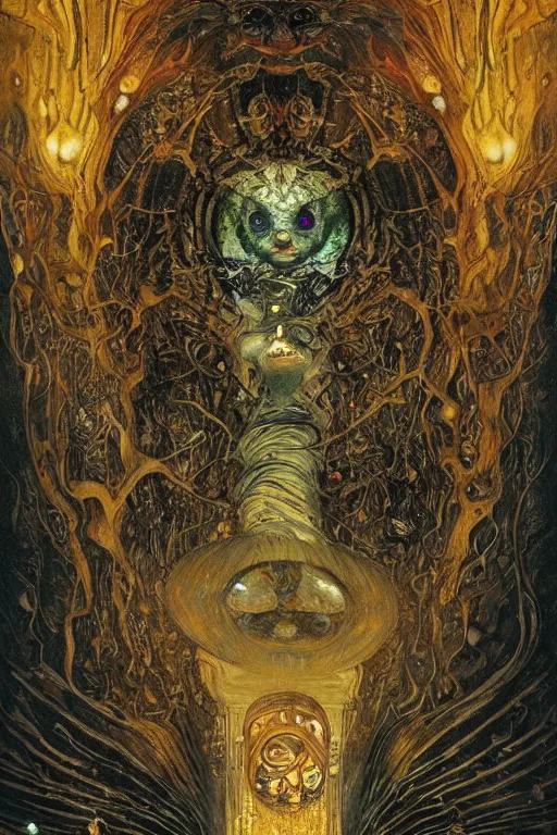 Prompt: The Ghost Lure by Karol Bak, Jean Deville, Gustav Klimt, and Vincent Van Gogh, mystic eye, otherworldly, ornate glowing lantern, radiant halo, shafts of light, shadowy ghost moths, moths, moth silhouettes, ghost whirlwind, tears, crying, fractal structures, arcane, inferno, inscribed runes, infernal relics, ornate gilded medieval icon, third eye, spirals