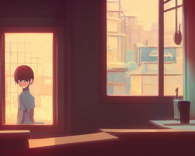 Image similar to seen through a window, tokyo bar, detailed, cory loftis, james gilleard, atey ghailan, makoto shinkai, goro fujita, studio ghibli, rim light, exquisite lighting, clear focus, very coherent, plain background, soft painting