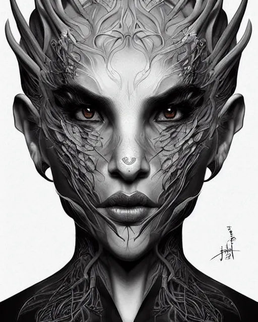 Image similar to digital art, centered portrait dragon with short hair, face made with intricate roots, by james jean and by artgerm, by ross tran, ultradetailed, charachter design, concept art, trending on artstation,