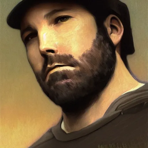 Image similar to Painting of Ben Affleck's Batman. Art by William Adolphe Bouguereau. During golden hour. Extremely detailed. Beautiful. 4K. Award-winning.