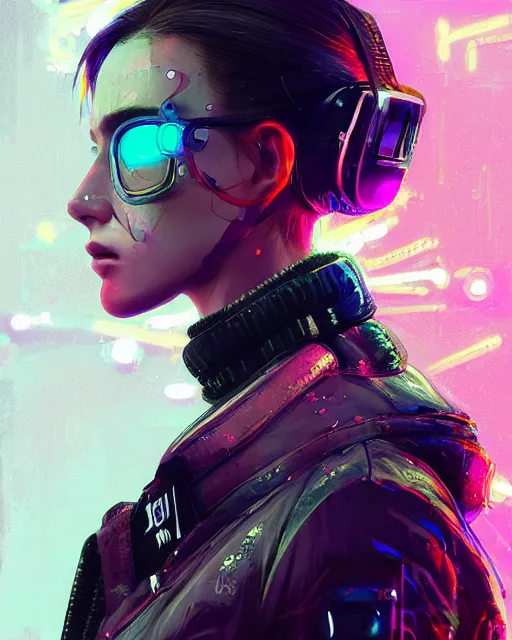 Image similar to detailed side profile portrait Neon Operator Girl, cyberpunk futuristic neon, reflective puffy coat, decorated with traditional Japanese ornaments by Ismail inceoglu dragan bibin hans thoma greg rutkowski Alexandros Pyromallis Nekro Rene Maritte Illustrated, Perfect face, fine details, realistic shaded, fine-face, pretty face