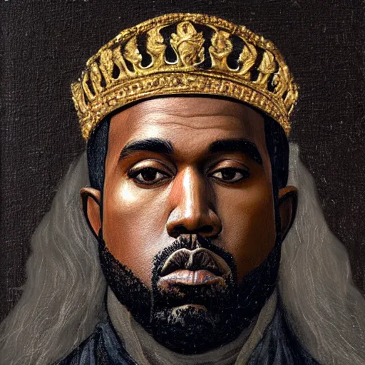 Image similar to a renaissance style portrait painting of kanye west as a king