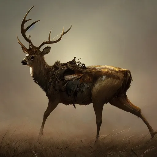 Prompt: !dream a large pile of dead deers and birds falling out of it, a concept art in style of Greg Rutkowski, John Singer Sargant, painted by Frank Frazetta, trending on artstation