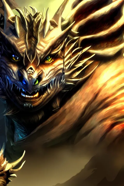 Prompt: Charr of Guild Wars 2, concept art, close-up, digital art, hyper-realistic, highly detailed