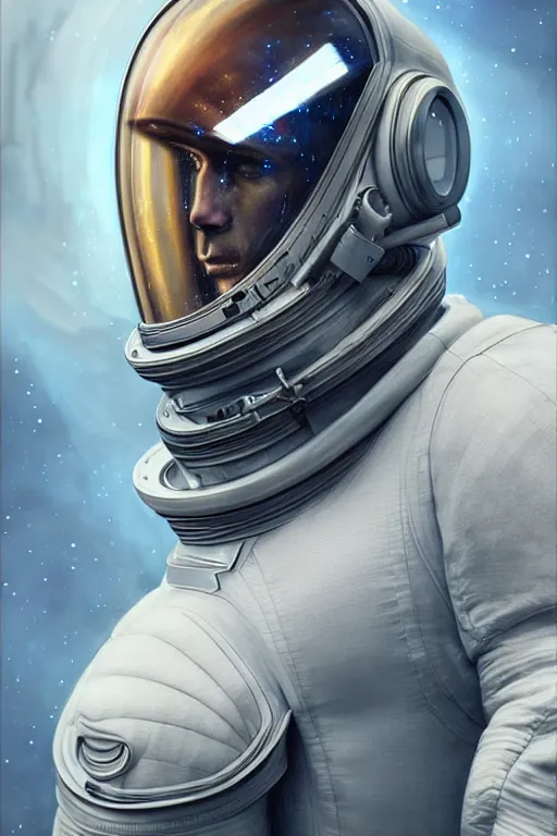 Prompt: epic professional digital art of stunningly handsome male starship astronaut in spacesuit by leesha hannigan, iris van herpen, artstation, cgsociety, wlop, epic, much wow, much detail, gorgeous, detailed, masterpiece