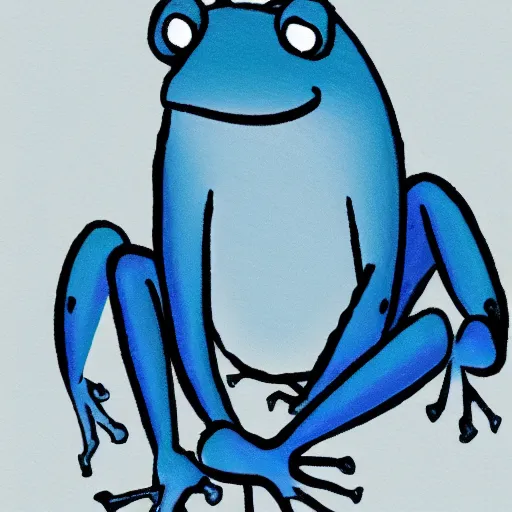 Prompt: illustration of a sad blue frog