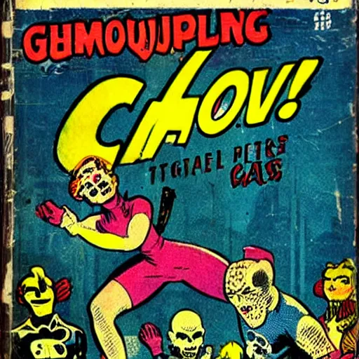 Prompt: vintage comic book about fallout ghouls