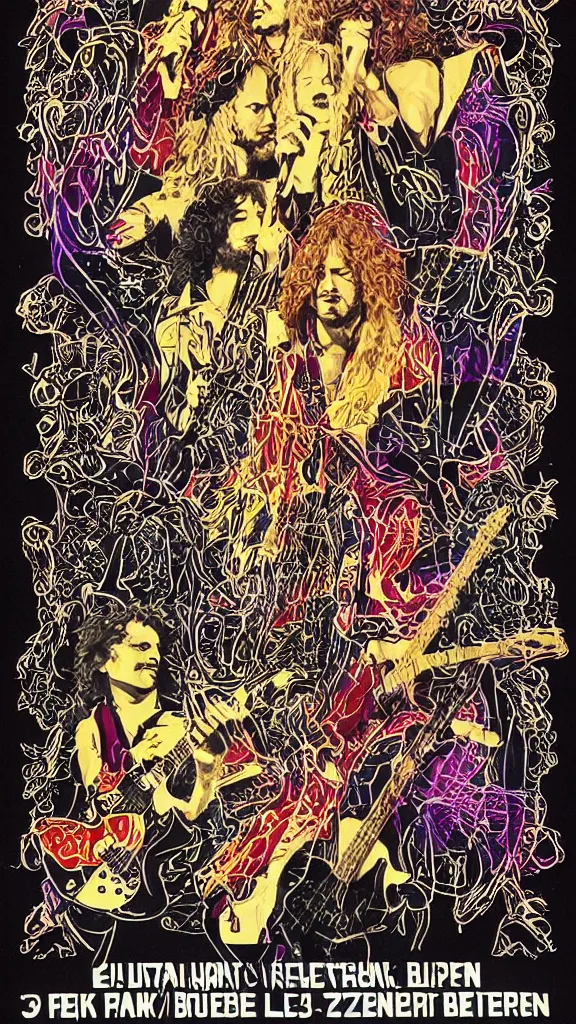 Prompt: Led Zeppelin concert poster By a Frank Bettencourt
