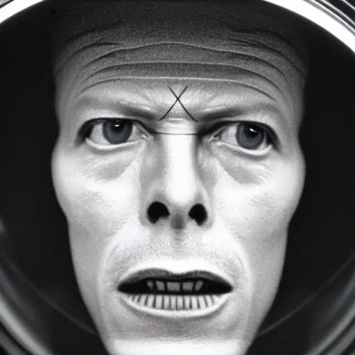 Image similar to film still of David Bowie as David Bowman in 2001 a space odyssey, 4k