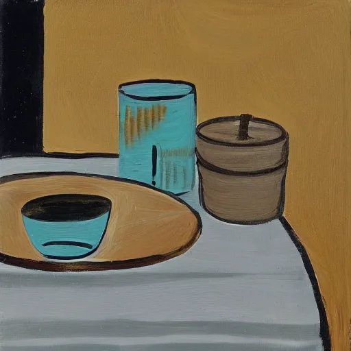 Prompt: a kanou - style painting of a glass of a swishing glass of milk on a table