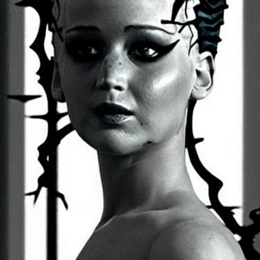 Image similar to jennifer lawrence as the bride of frankenstein, relistic,