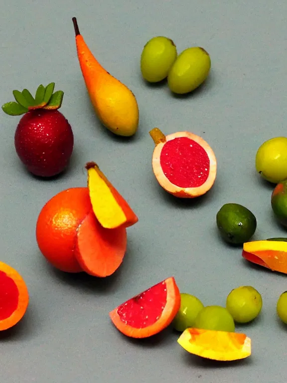 Prompt: miniature diorama fruits