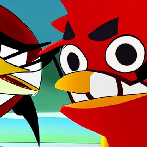 Image similar to samurai jack as red angry bird, unreal engine