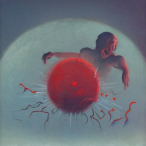 Image similar to a sphere being devoured by abstract splatters of paint in the style of francis bacon, venus being engulfed in flames in the style of james jean, surreal, beksinski, high detailed