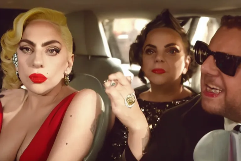 Image similar to lady gaga and judy garland in carpool karaoke, lady gaga, judy garland, red weapon 8 k s 3 5, cooke anamorphic / i lenses, highly detailed, cinematic lighting