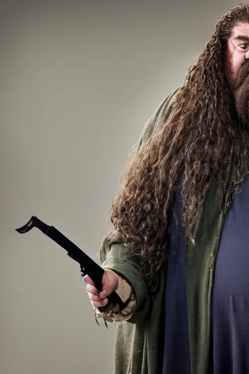 Prompt: hagrid with a shotgun