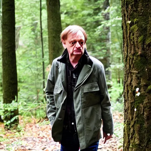 Image similar to mark e smith walking through the woods like sasquatch