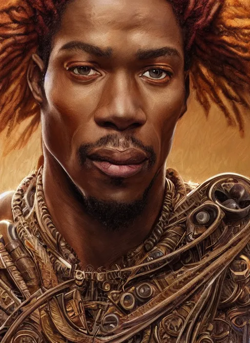 Image similar to a ruggedly handsome african american hero, intricate, elegant, highly detailed, centered, digital painting, artstation, concept art, smooth, sharp focus, illustration, art by artgerm and donato giancola and Joseph Christian Leyendecker