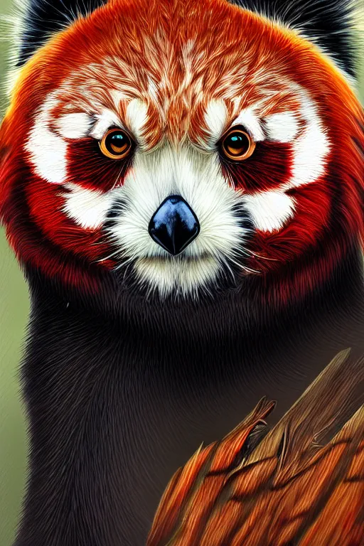 Prompt: an owl red panda hybrid, symmetrical, highly detailed, digital art, sharp focus, trending on art station