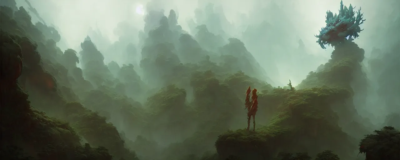 Prompt: cloud forest guardian by peter mohrbacher and craig mullins and james jean and marc simonetti and mark rothko