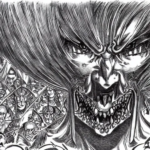 Image similar to a stunning masterpiece of Satan by kentaro miura. It is a hyper-detailed masterpiece.