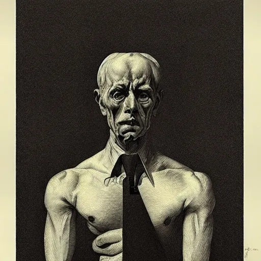 Image similar to lithography on paper conceptual figurative post - morden monumental portrait by goya and escher, illusion surreal art, highly conceptual figurative art, intricate detailed illustration, controversial poster art, polish poster art, geometrical drawings, no blur