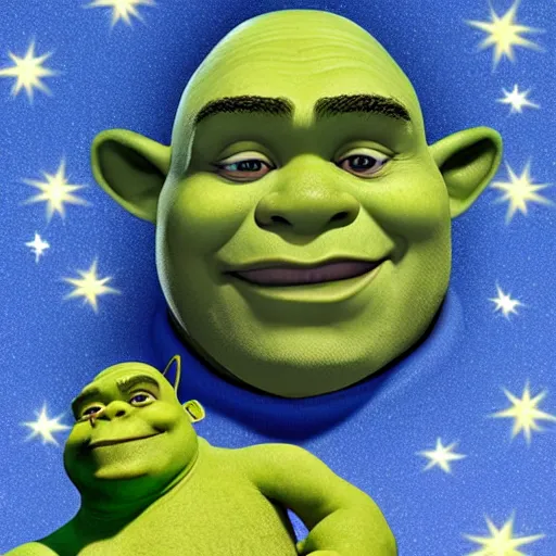 Prompt: shrek sleeping with a star