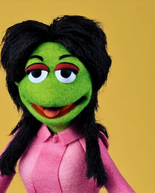 Image similar to kelly kapoor as a muppet. highly detailed felt. hyper real photo. 4 k.