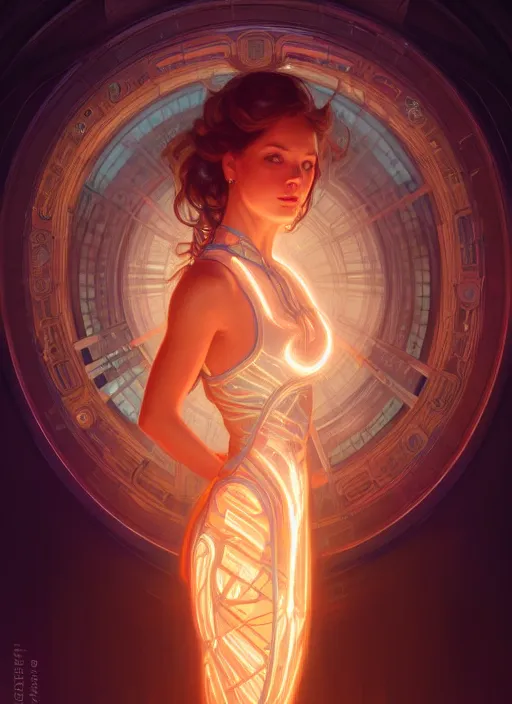 Image similar to full body portrait of girl, chemisty, sci - fi, glowing lights!! intricate, elegant, highly detailed, highly detailed face, digital painting, artstation, concept art, smooth, sharp focus, illustration, art by artgerm and greg rutkowski and alphonse mucha, 8 k