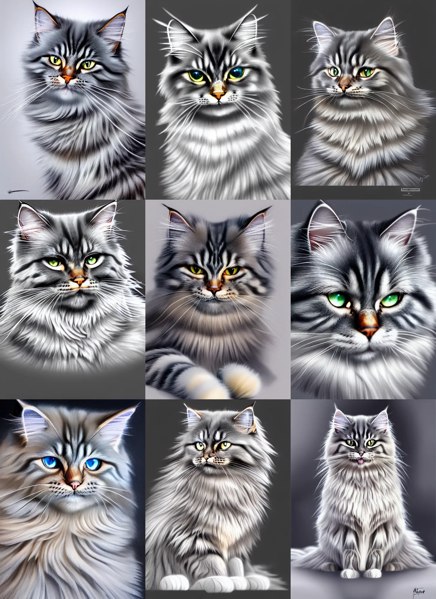 Prompt: gray Siberian cat making biscuits in a kitchen, intricate, elegant, highly detailed, lifelike, photorealistic, digital painting, artstation, illustration, concept art, smooth, sharp focus