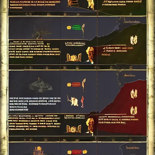 Image similar to infographic, map of the seven levels of hell, epic, tartarus, elysium, hades, marginalia