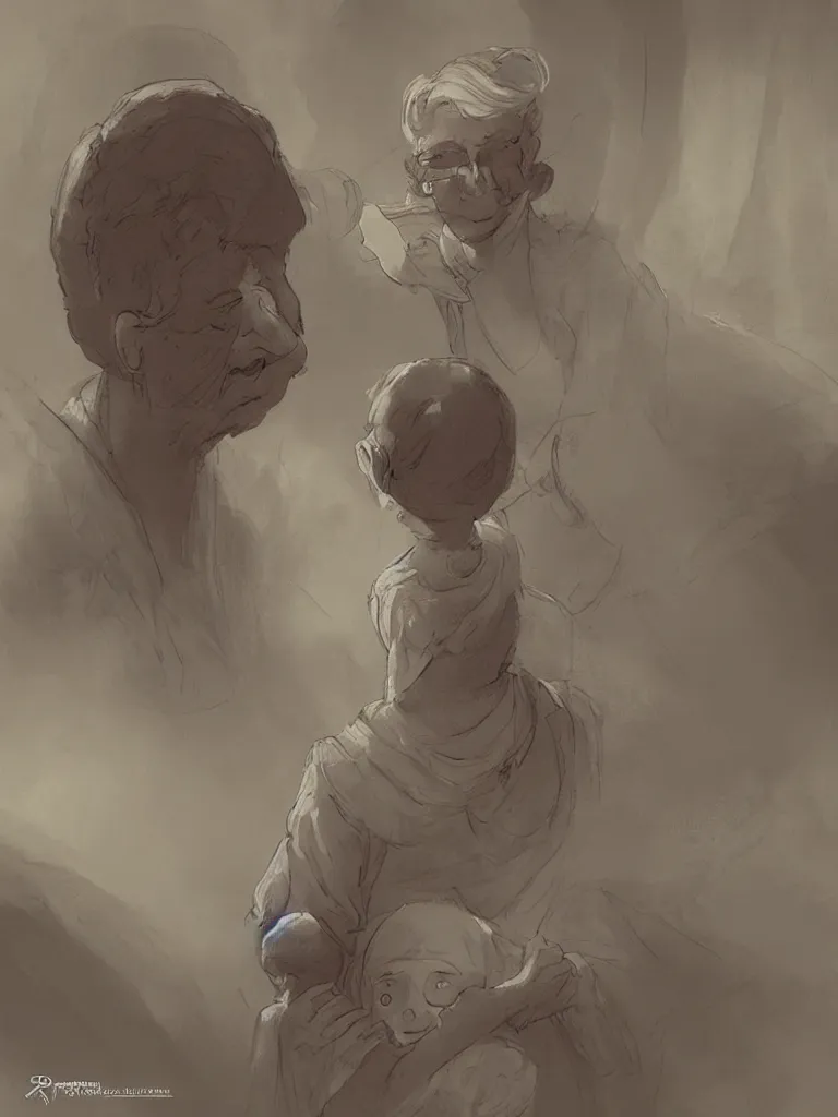 Prompt: grandmother by Disney Concept Artists, blunt borders, rule of thirds