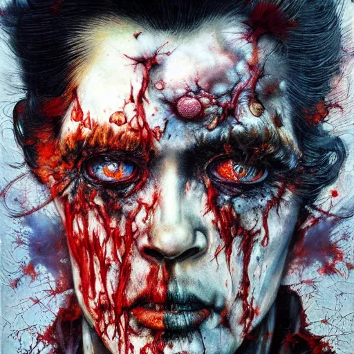 Prompt: UHD photorealistic Zombie Elvis, by Ayami Kojima, Amano, Karol Bak, Mark Brooks, tonalism, rich deep colors. Beksinski painting, art by Adrian Ghenie and Gerhard Richter. art by Takato Yamamoto. masterpiece