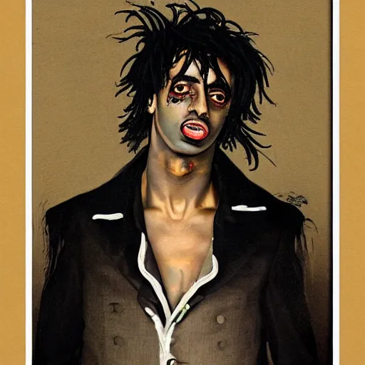 Image similar to a portrait of Playboi Carti in the style of Francisco Goya, dark, creepy, high contrast, nihilistic