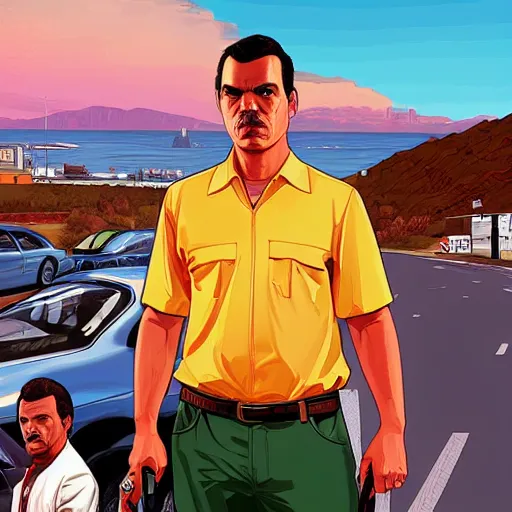 Prompt: Pedro Sánchez in GTA V cover