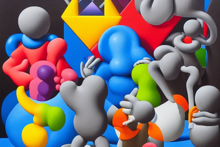 Prompt: 3 d shapes by kaws, james jean and salvador dali and shusei nagaoka, oil on canvas, surrealism, neoclassicism, renaissance, hyper realistic, ultra detailed, cell shaded, 8 k