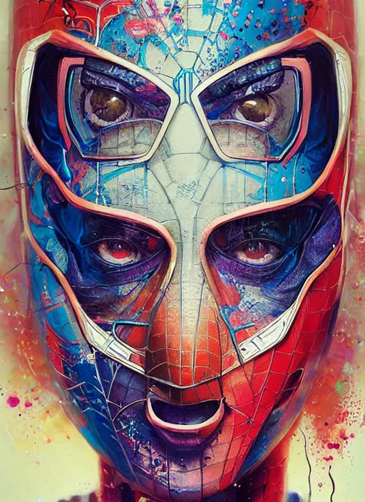 Prompt: beautiful portrait of Lofi cyberpunk spiderman, by Tristan Eaton, Stanley Artgermm, Tom Bagshaw, Greg Rutkowski, Carne Griffiths. trending on DeviantArt, face enhance, hyper detailed, trending on Artstation, 8k, masterpiece, graffiti paint, fine detail, full of color, intricate detail, golden ratio illustration