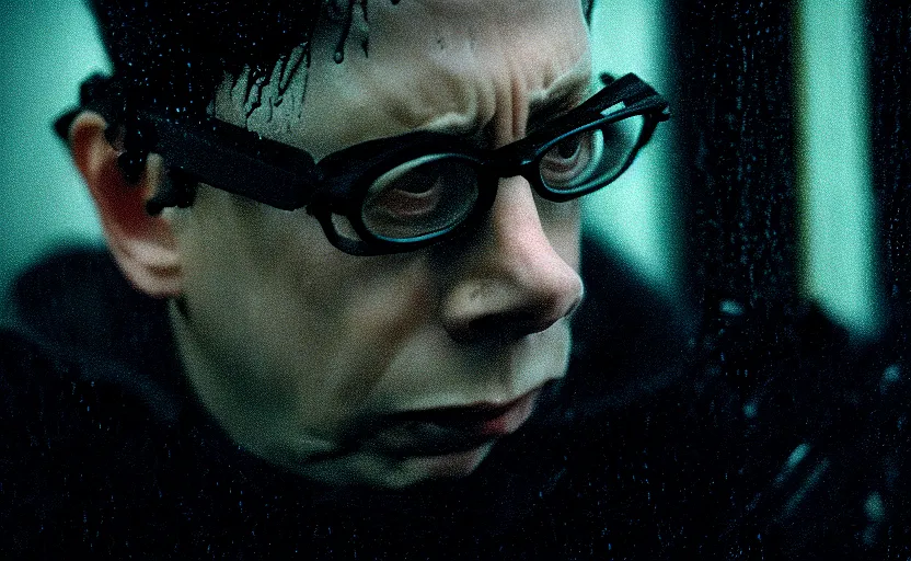 Prompt: cinestill 5 0 d candid photographic portrait by david cronenberg of todd solondz francis black, modern cyberpunk moody emotional cinematic, closeup, pouring rain menacing lights shadows, 8 k, hd, high resolution, 3 5 mm, f / 3 2, ultra realistic faces, ex machina